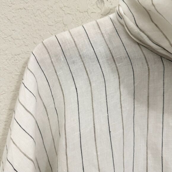 NWOT ESKANDAR White Linen Monk Cowl Neck Top Lagenlook in Stripe Sz 1 (10-12) - Picture 4 of 14